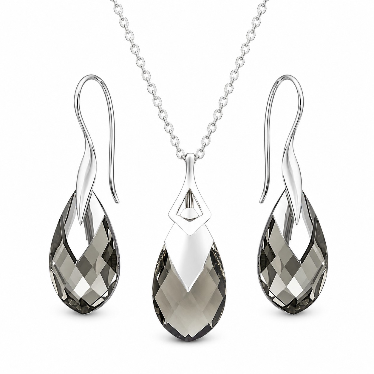 Sidabrinis papuošalų rinkinys moterims „Baroque II (Black Diamond Light Chrome)“ su Swarovski® kristalais
