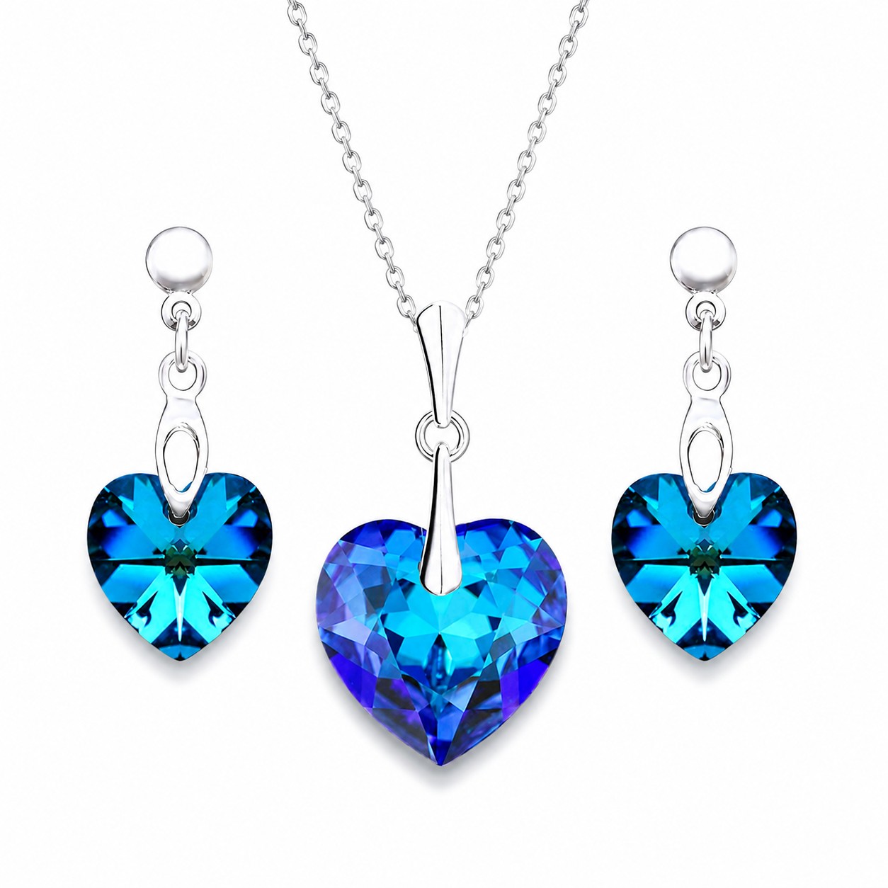 Sidabrinis papuošalų rinkinys „Romantic Heart II“ (Bermuda Blue) iš 925 prabos sidabro su Swarovski kristalais