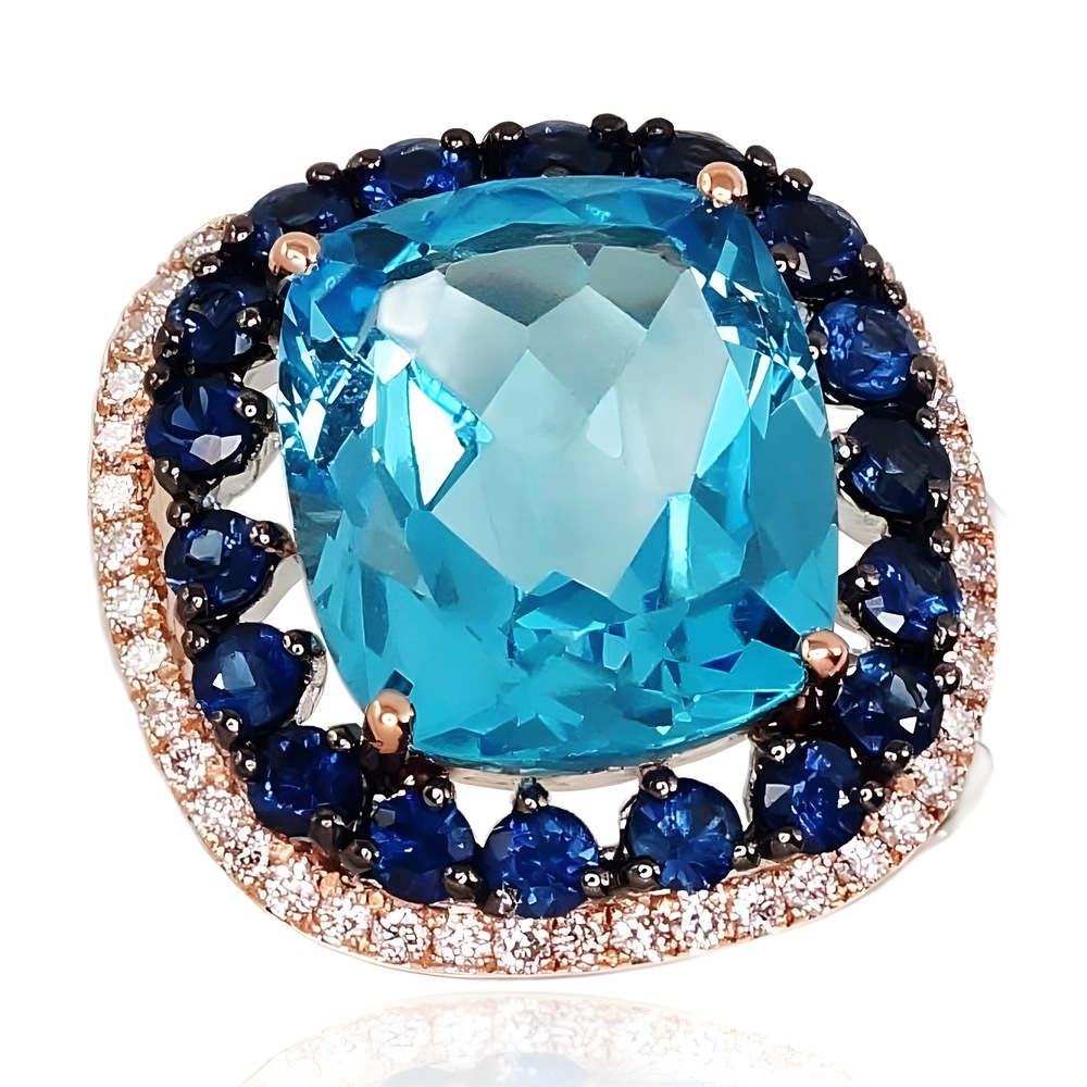 Auksinis žiedas su deimantais, topazais ir safyrais „Imperial Topaz“