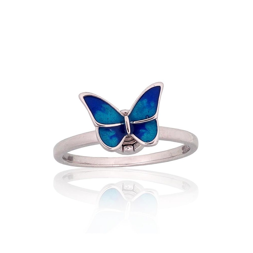 Sidabrinis žiedas su emaliu „Butterfly Waltz“