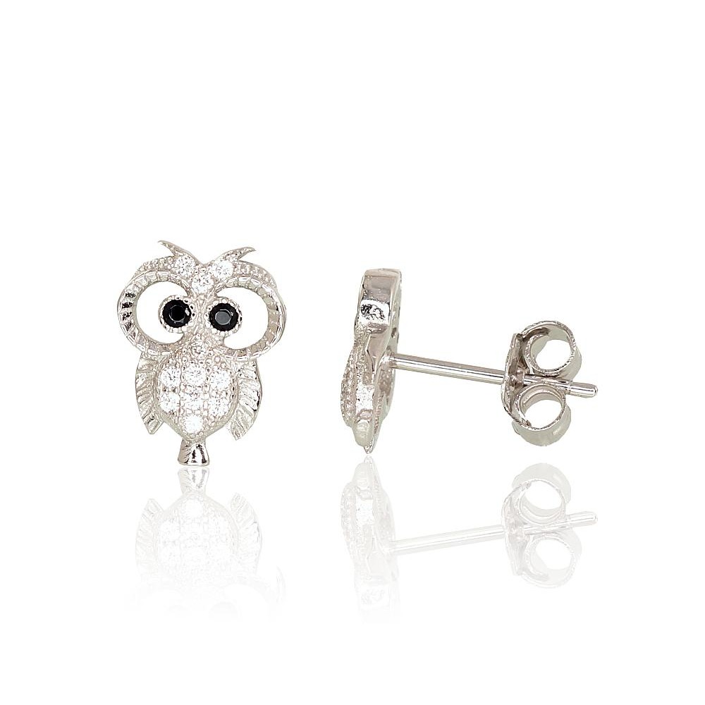 Vaikiški sidabriniai auskarai su cirkoniais „Owlet“
