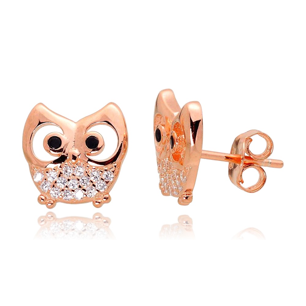 Vaikiški sidabriniai auskarai-vinukai su cirkoniais „Owl“
