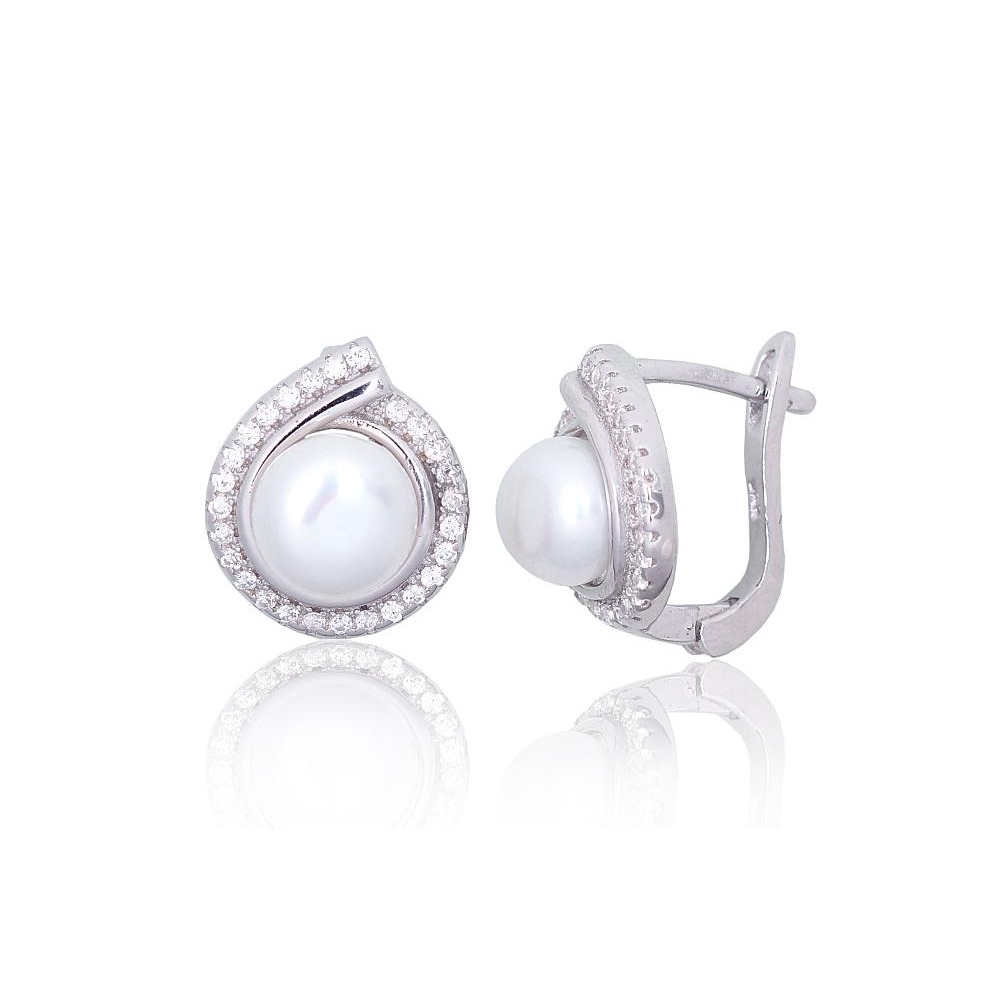 Sidabriniai auskarai su cirkoniais ir perlais „Pearl Muse V“