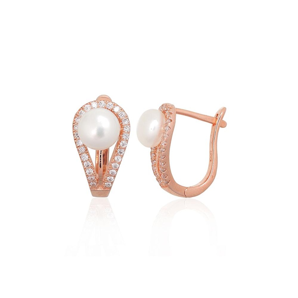 Sidabriniai auskarai su cirkoniais ir perlais „Pearl Muse II“