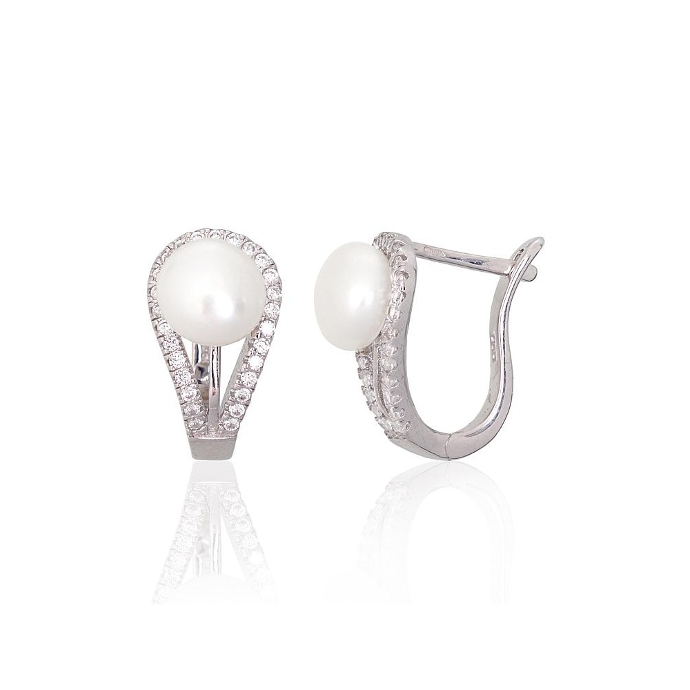 Sidabriniai auskarai su cirkoniais ir perlais „Pearl Muse IV“