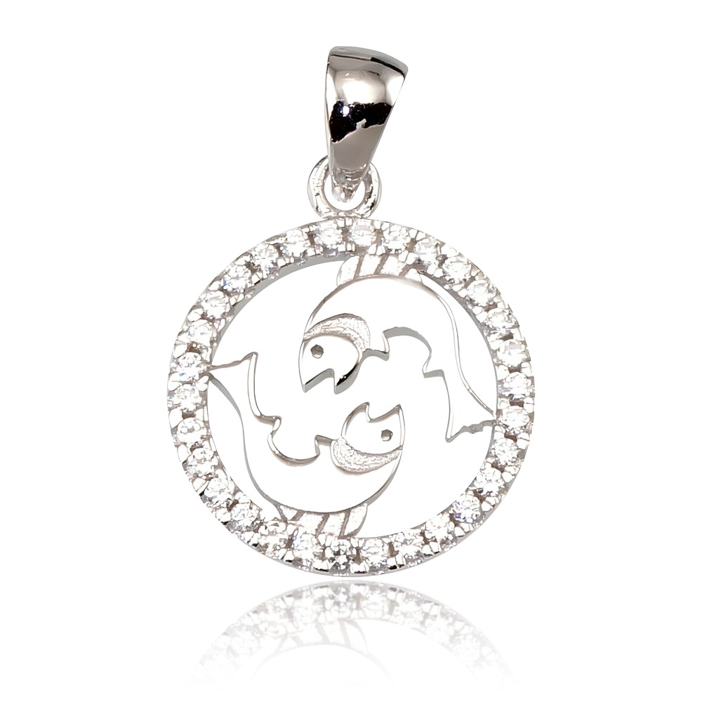 Sidabrinis zodiako ženklo pakabukas su cirkoniais „Pisces“