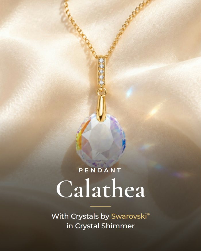 Calathea kulons no 925. raudzes sudraba, rotāts ar Swarovski® kristāliem Crystal Shimmer toņā.